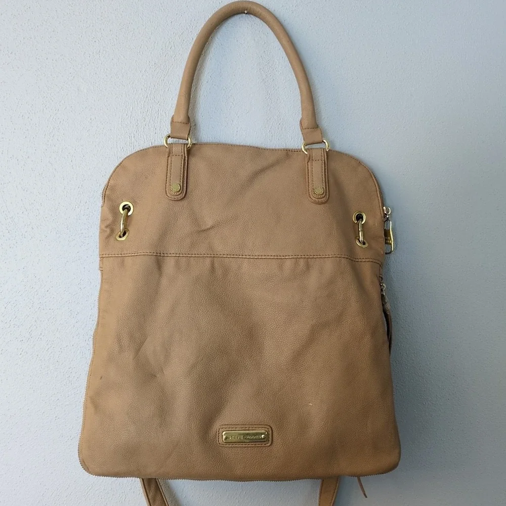 Steve Madden Tote‎ Womens Beige XL Crossbody Satchel Removeable Strap Pockets